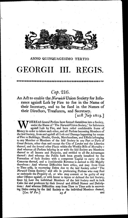 Norwich Union Fire Insurance Society Act 1813
