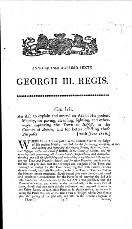 Belfast Improvement Act 1816