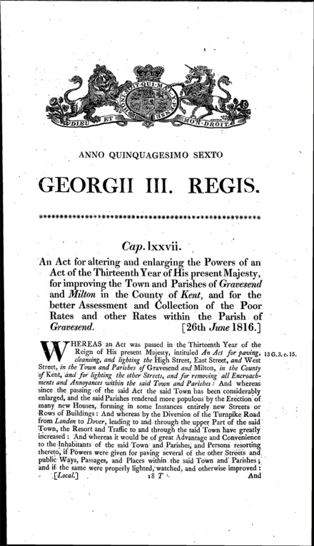 Gravesend and Milton Improvement Act 1816