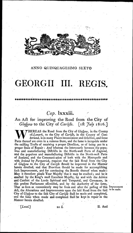 Glasgow and Carlisle Road Improvement Act 1816