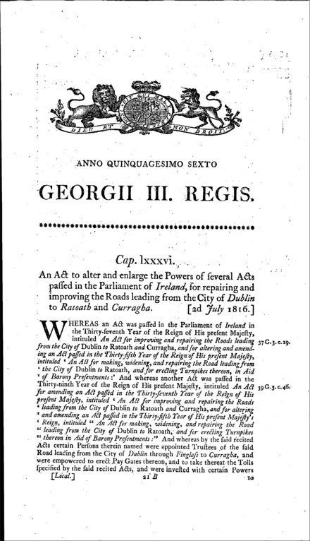 Dublin, Ratoath and Curragha Roads Act 1816