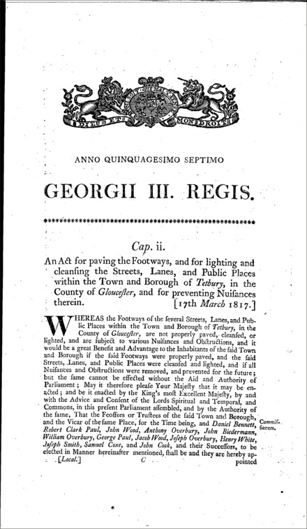 Tetbury Improvement Act 1817