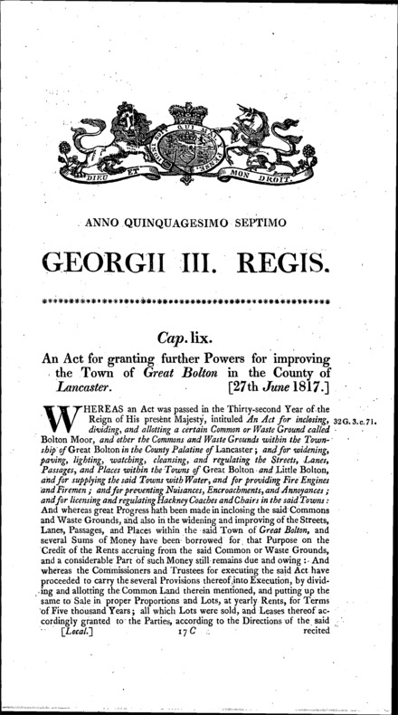 Great Bolton Improvement Act 1817