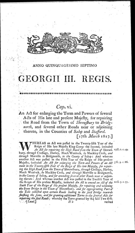 Shrewsbury and Bridgnorth Road Act 1817