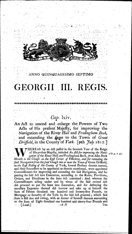 Hull and Frodingham Beck Navigation Act 1817