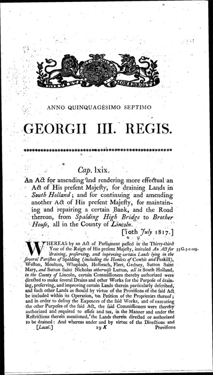 South Holland Drainage and Road from Spalding High Bridge Act 1817