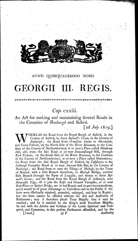 Roads in Roxburgh and Selkirk Act 1819