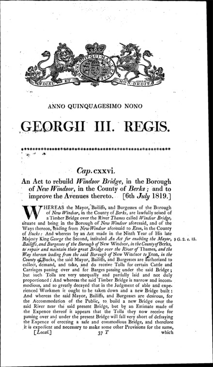 Windsor Bridge and Approaches Act 1819