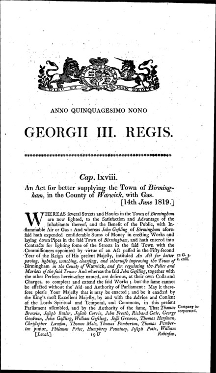 Birmingham Gas Act 1819