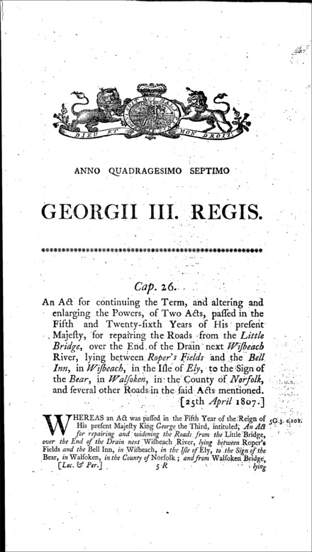 Wisbech and Walsoken Roads Act 1807