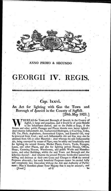 Ipswich Gas Act 1821