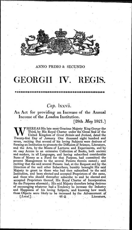 London Institution Act 1821