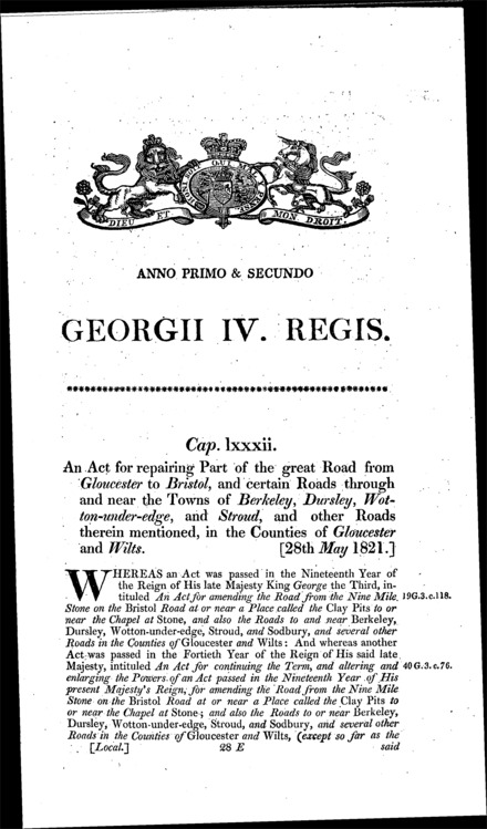 Gloucester to Bristol Road and Branches Act 1821
