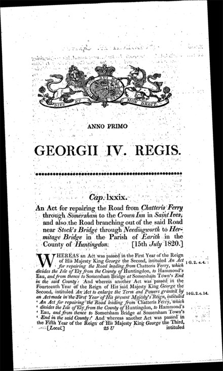 Somersham Road (Huntingdonshire) Act 1820