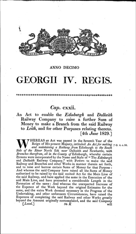 Edinburgh and Dalkeith Railway Act 1829