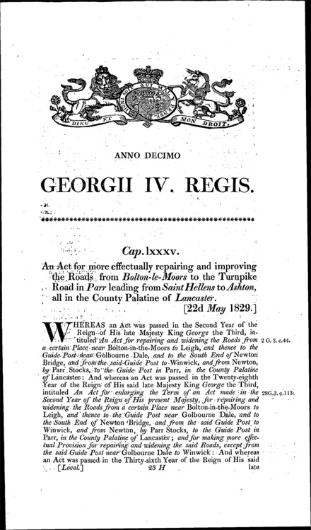 Bolton-le-Moors and Parr Roads Act 1829