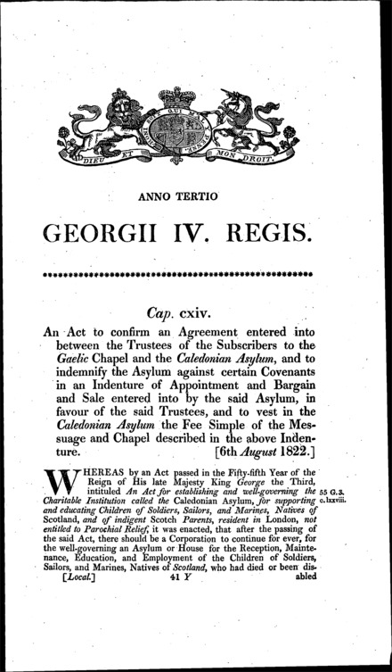 Gaelic Chapel and Caledonian Asylum Act 1822