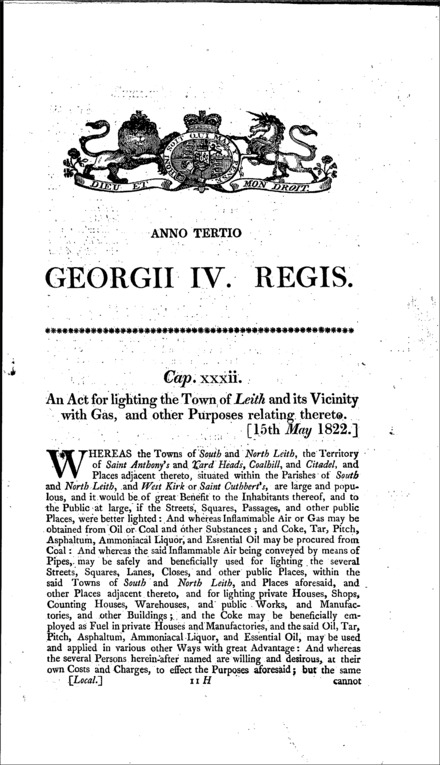 Leith Gas Act 1822