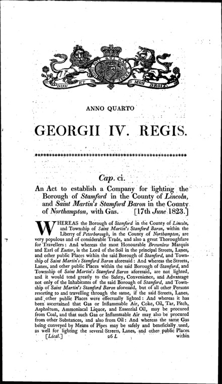 Stamford and St. Martin's Stamford Baron Gas Act 1823