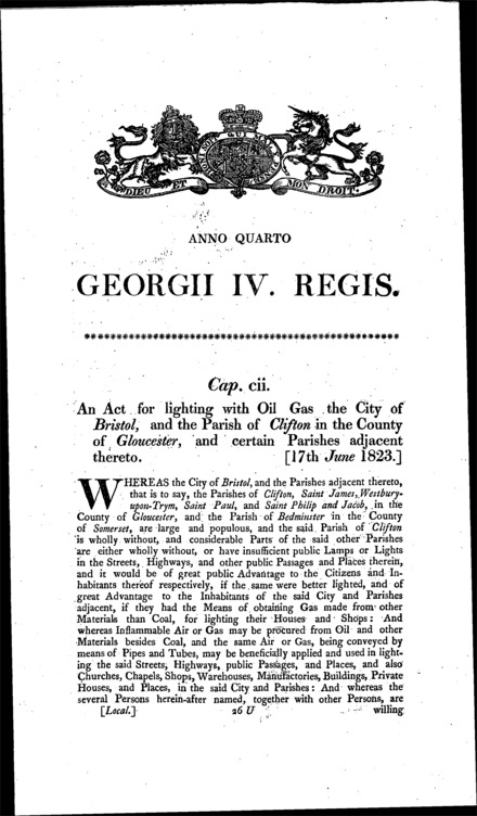 Bristol and Clifton Gas Act 1823