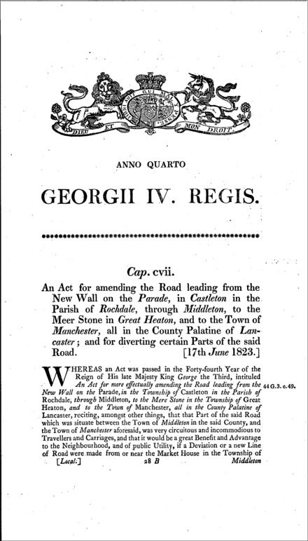 Rochdale and Manchester Road Act 1823