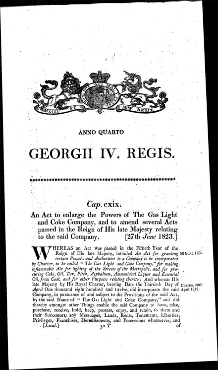Gaslight and Coke Company Act 1823