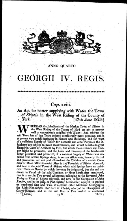 Skipton Water Act 1823