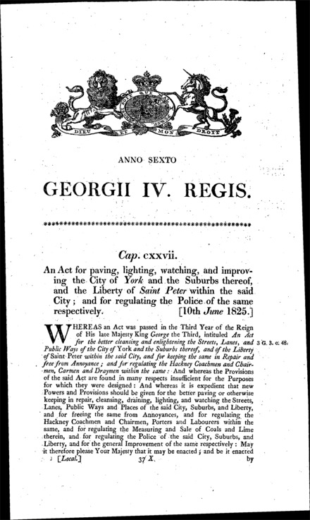 York Improvement Act 1825