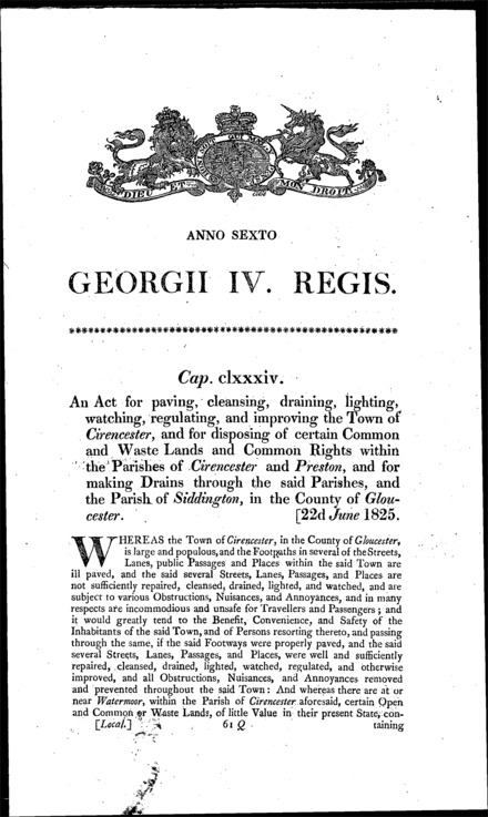Cirencester, Preston and Siddington Improvement Act 1825