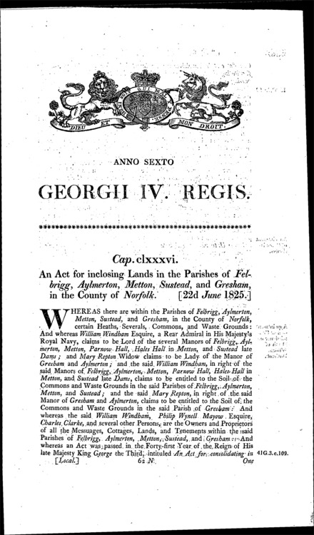 Felbrigg, Aylmerton, Melton, Sustead and Gresham Inclosures Act 1825