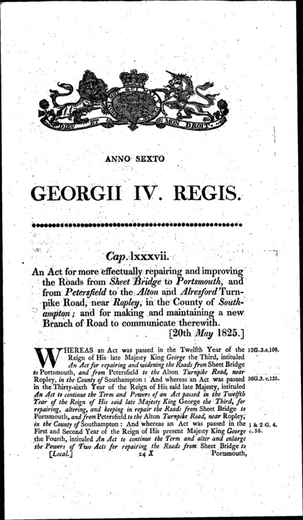 Sheetbridge and Portsmouth Roads Act 1825