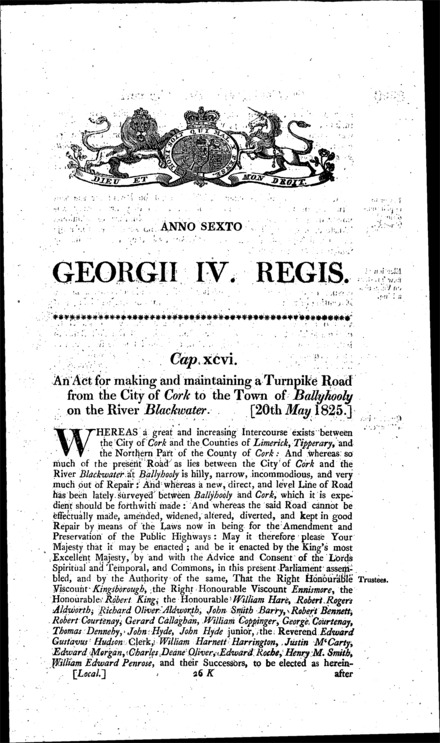 Cork and Ballyhooly Turnpike Road Act 1825
