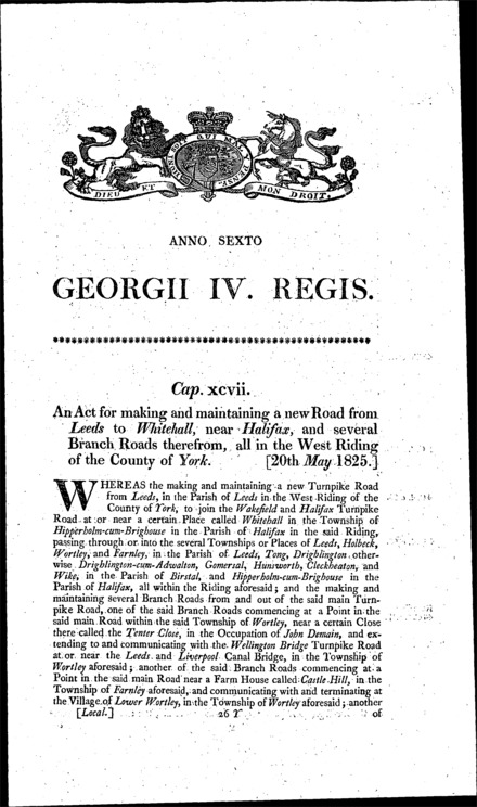 Road from Leeds to Whitehall (Yorkshire) Act 1825