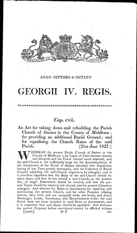 Staines Parish Church, Burial Ground and Rates Act 1827