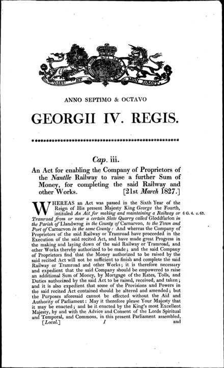 Nantlle Railway Act 1827