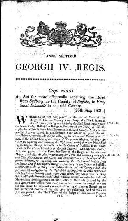 Sudbury and Bury St. Edmunds Road Act 1826