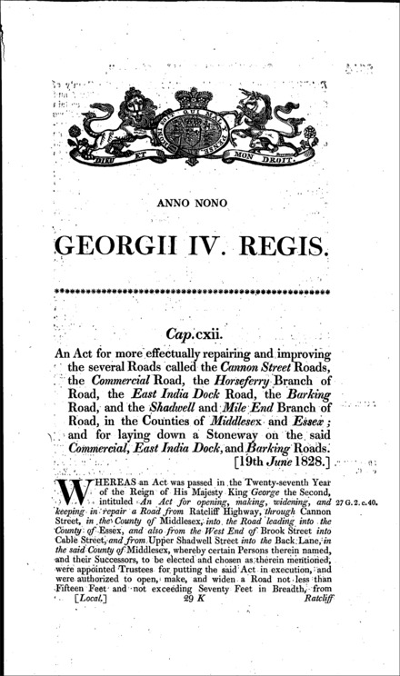 Commercial and East India and Barking Roads Act 1828