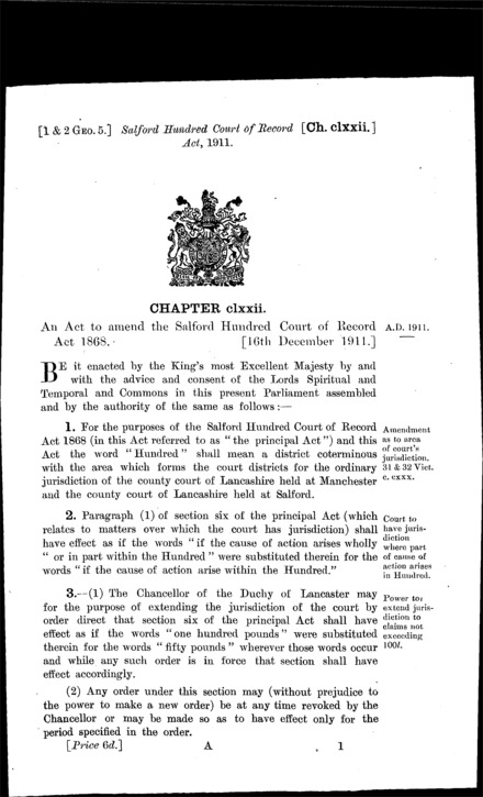 Salford Hundred Court of Record Act 1911