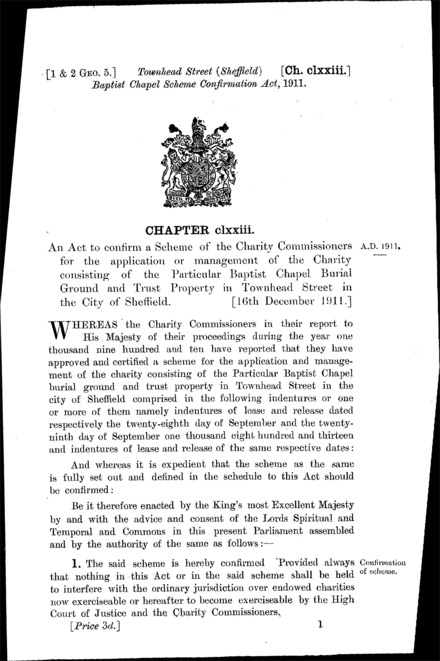 Townhead Street (Sheffield) Baptist Chapel Scheme Confirmation Act 1911