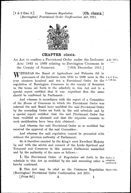 Commons Regulation (Burrington) Provisional Order Confirmation Act 1911