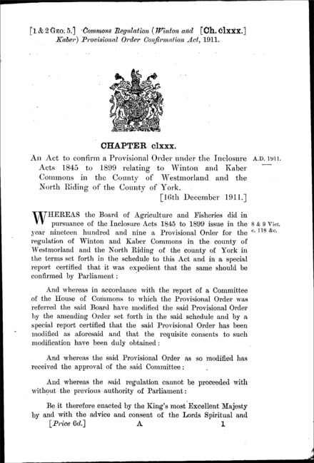 Commons Regulation (Winton and Kaber) Provisional Order Confirmation Act 1911