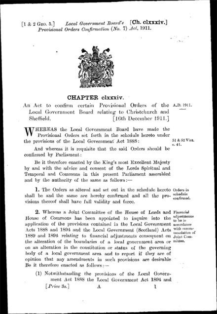 Local Government Board's Provisional Orders Confirmation (No. 7) Act 1911