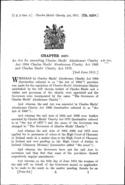 Charles Sheils' Charity Act 1911