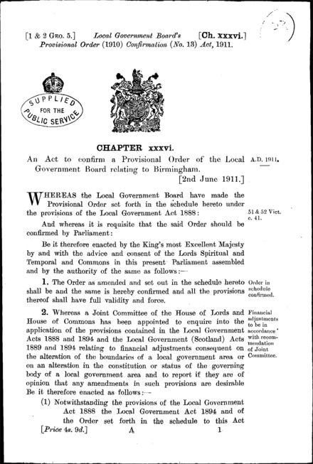 Local Government Board's Provisional Order (1910) Confirmation (No. 13) Act 1911