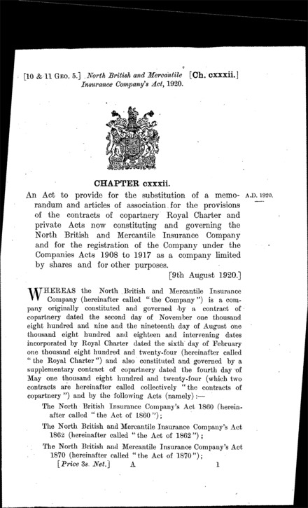 North British and Mercantile Insurance Company's Act 1920