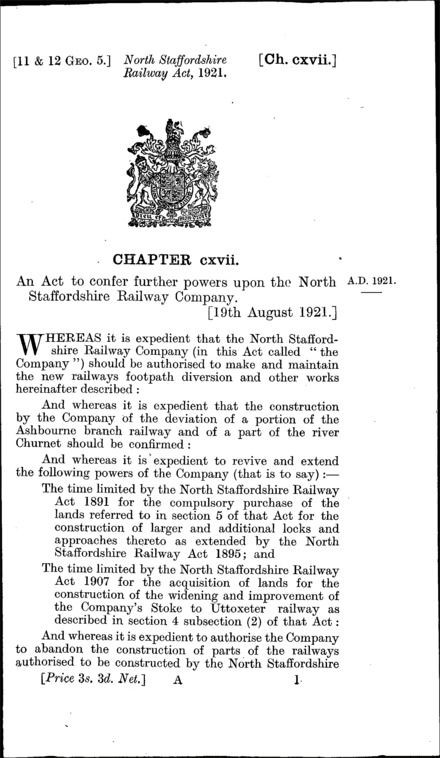 North Staffordshire Railway Act 1921