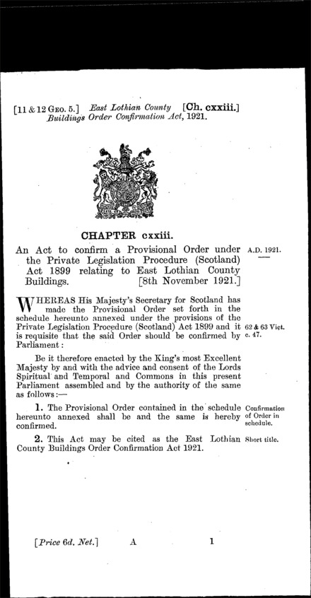 East Lothian County Buildings Order Confirmation Act 1921