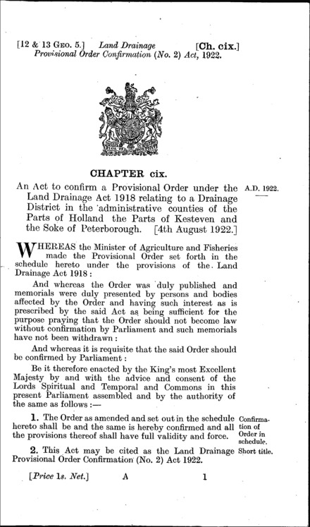 Land Drainage Provisional Order Confirmation (No. 2) Act 1922