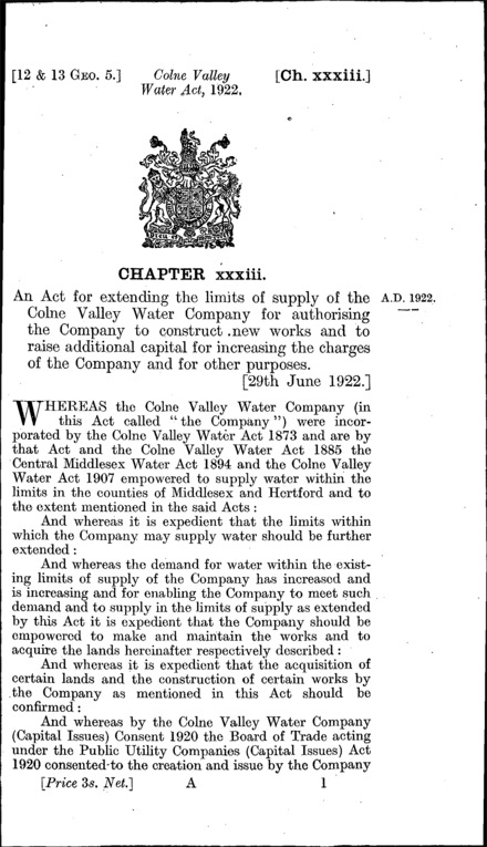 Colne Valley Water Act 1922