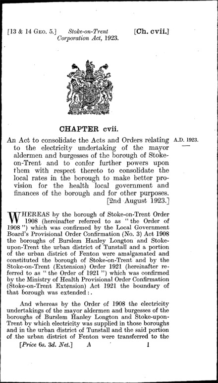 Stoke-on-Trent Corporation Act 1923
